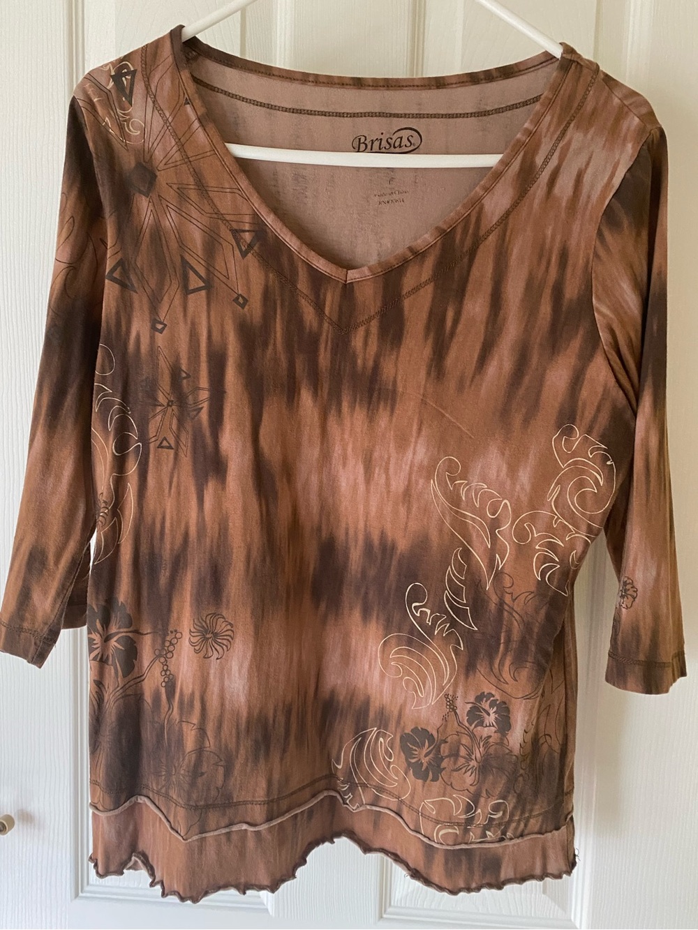 Brown Printed V-Neck Women's Top